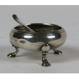 A pair of silver Salts, Chester, formed as shells and two matching spoons, cased,