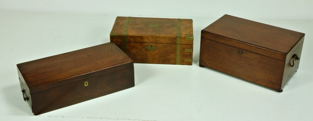 A plain early 19th Century rectangular mahogany Deed Box, with brass carrying handles,