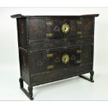 An early 19th Century Korean Storage Cabinet, the plain top with scroll ends,
