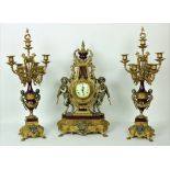 A Louis XV style gilded brass and metal lyre shaped Garniture,