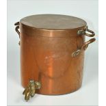A large heavy 19th Century copper Hot Water Pot, with heavy matching lid, and brass tap, approx.