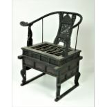 A 19th Century carved wooden ebonised Open "Court" Armchair, Korean,