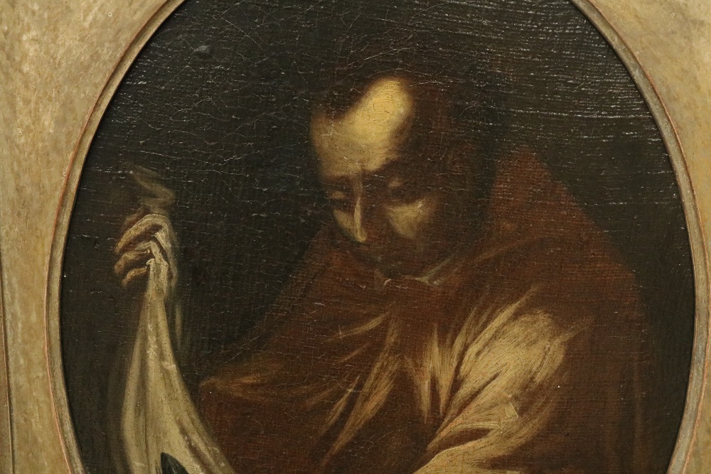 17th Century Spanish School An oval, "Painting of a Saint holding a cloth," O.O.C., approx. - Bild 3 aus 5