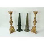 A good pair of tall carved and gilded wooden pricket type Candlesticks,