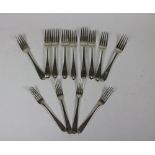 Nine (5 + 4) Irish Georgian bright cut silver Dinner Forks, Dublin c.