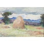 Edith Oenone Somerville, 1858 - 1949 "Attractive West of Ireland Scene, with haystack,