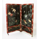 A two fold Chinese painted Firescreen, with lacquered design,