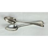 A rare pair of matching late George III Irish bright cut silver Serving Spoon and Skimming Spoon,