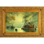 John Henry Leonard (British 1834 - 1904) "Sailing Ships and Steam Boats on the River Thames," O.O.