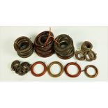 Box: Mahogany and brass Curtain Rings, etc.