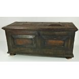 A large late 18th Century Continental stained pine Coffer, with panelled top and front,