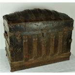 An attractive mid 18th Century wooden bound Steel Trunk, with dome top, decorated metal mounts,