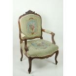 A fine quality 19th Century French carved walnut Open Armchair / Fauteuil,