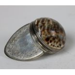 A fine quality Irish silver mounted cowrie shell Snuff Box, by James Keating, Dublin, c.