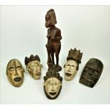 Ethographical Art: A collection of five 19th Century carved African (possibly Cote d'Ivore) Masks,