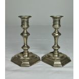 A pair of small silver Candlesticks, in the George II style, London 1910,