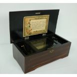 An attractive small Victorian Swiss Music Box, with decorated rectangular case, playing on 6 airs,