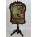 A 19th Century French mahogany and kingwood banded Cheval Firescreen, of cartouche shape,