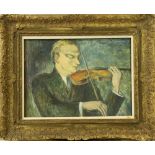 Emmanuel Levy (British 1900 - 1986) A half length Portrait of "Yehudi Menuhin playing the Violin,