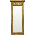 An upright 19th Century giltwood Mirror, in the classical taste, the leaf moulded cornice,