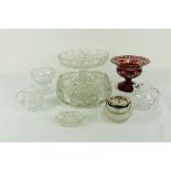 Glassware: A very attractive Edwardian etched cranberry glass Fruit Bowl;