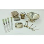 A small English silver Basket, with flower and leaf encrusted decoration, yellow glass liner,