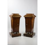 A pair of 19th Century French mahogany Pilasters or Pedestals, of tapering form with marble inset,