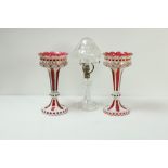 An attractive pair of tall Victorian white overlaid crimson glass Vases, approx.