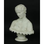 An attractive 19th Century Parian head and shoulders Bust of young lady,