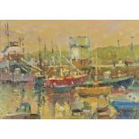 Liam Treacy, (1934 - 2004) "Fishing Boats in a Busy Harbour," O.O.C., 24.