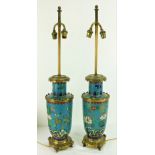 A pair of 19th Century "Rouleau" shaped Cloisónne Vases, (now converted to electricity),