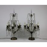 A pair of gilt metal and glass six branch Candelabra Table Lamps, electrified,