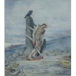 Thomas Ryan (1929) Watercolour: "The Death of Cú Chulainn," singed l.r.