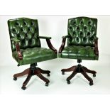 An attractive pair of deep buttoned back Office Chairs, with square backs,