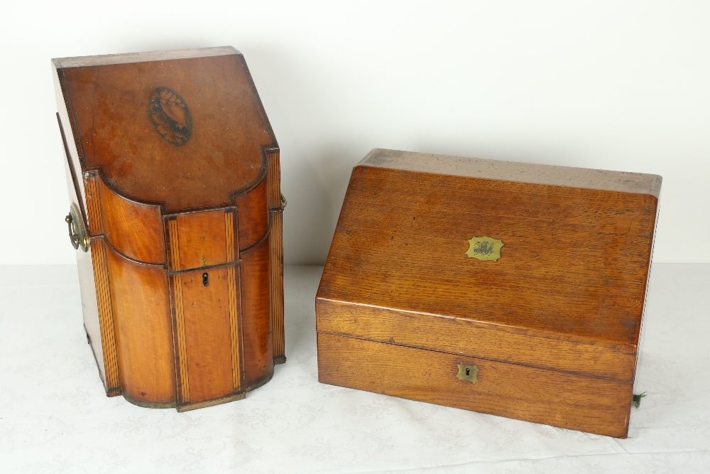A 19th Century oak Stationery Box, containing seven compartments,