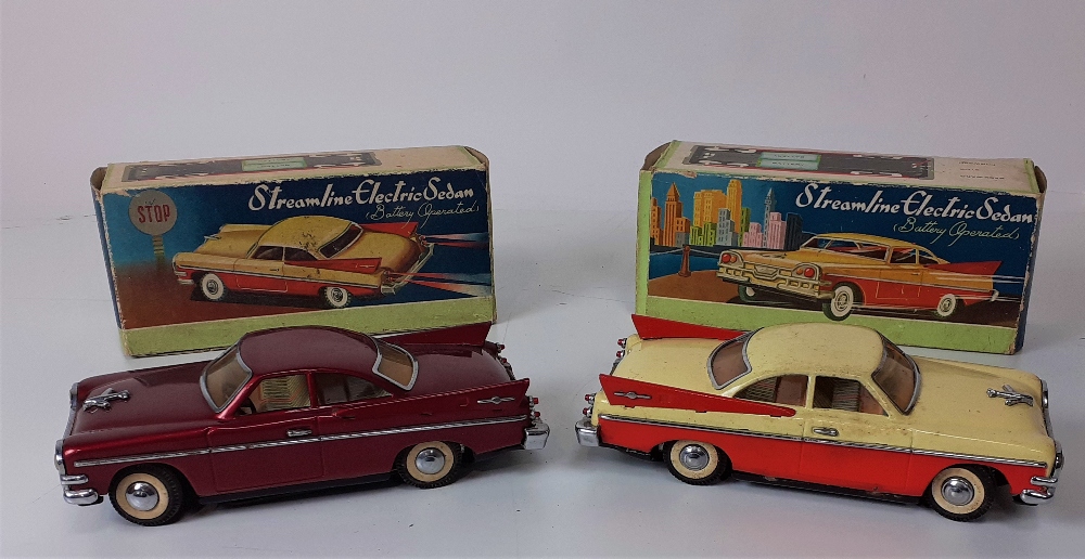Miniature Model Cars: A pair of "Streamline Electric Sedan Cars," battery operated, No.