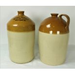 Two large Earthenware Whiskey Jars, one labelled for "Cheshires Breweries, Wine & Spirit Merchants,