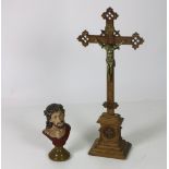 A 19th Century carved oak Crucifix, in the style of Pugin, stamped with numbers and letters on base,