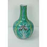An attractive green ground Chinese bulbous Vase, decorated with orchids and grasshoppers, approx.