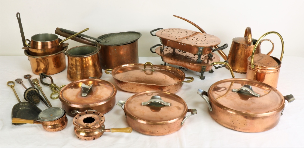 Copperware: Three Georg Jensen Design heavy copper Cooking Pots and cover,