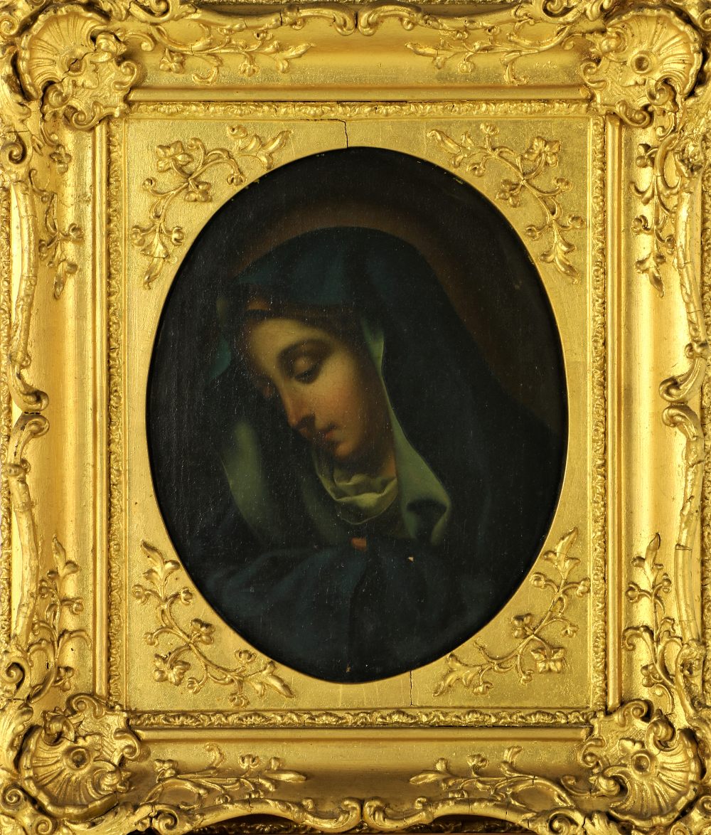 19th Century Continental School "Our Lady of Sorrows," and "John the Baptist," pair, O.O.C. - Bild 2 aus 2