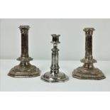 A very good pair of 18th Century Candlesticks, of typical design, silver plated on copper,