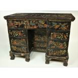 A rare mid 18th Century Chinese Export chinoiserie decorated and lacquered kneehole Desk,