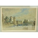 19th Century Irish School Watercolour: "Desmond Castle by the River Adare," inscribed lower left,