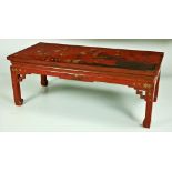 An attractive rectangular red lacquer Coffee Table, of low proportions,