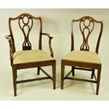 A fine quality set of 8 (6 + 2) Hepplewhite period elm Dining Chairs, each with shaped splat back,