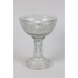 A very unusual large cutglass stem Bowl, with circular fluted foot, 16" (41cms).