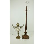 An unusual late 19th Century large heavy brass two light Table Lamp, with brass ball centre,