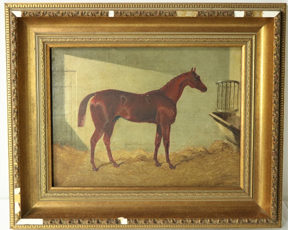 Frederick Herring Jnr. (1815 - 1907) "Saint Giles," bay horse in stable interior, O.O.C., approx.