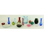 An attractive collection of colourful Studio & Art Glass, 15 pieces, some small bowls, vases,
